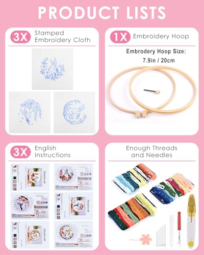TINDTOP Hummingbird and Flower Embroidery Kit for Adults