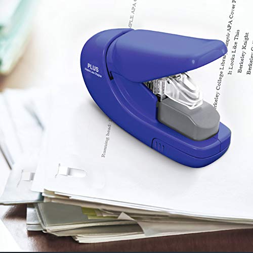 Plus Paper Clinch Compact Staple-Free Stapler, Heavy Duty, Navy Blue - color: Blue