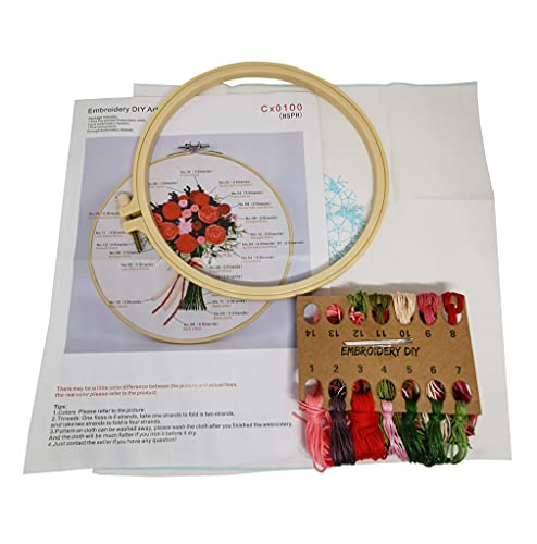 3 Sets Embroidery Starter Kit with Pattern and Instructions,Cross Stitch Beginner Kits with Frame,3 Plastic Embroidery Hoops,3 Embroidery Clothes and Color Threads (3 X Flower Pattern) - color: 3 X flower pattern