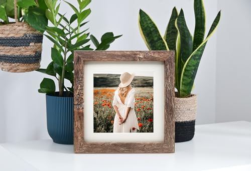 7x7 Picture Frames Set of 2, Square Rustic Wood Grain Photo Frame for Tabletop or Wall Mounting Display - size: 7X7(2pcs)