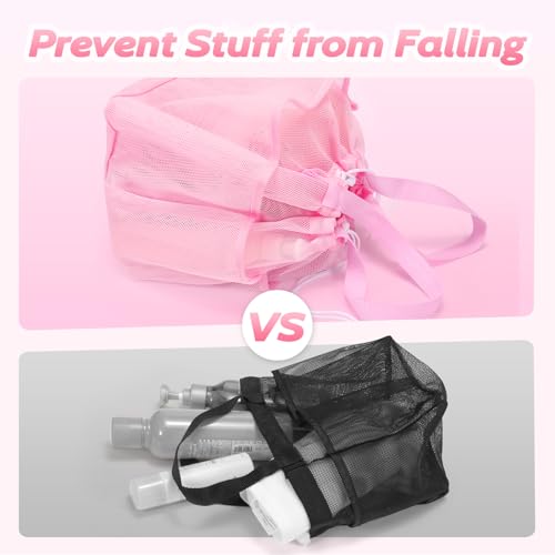 famichan Mesh Shower Caddy Portable with Drawstring, Dorm Room Essentials for College Students Girls, Large Shower Bag for Camping,Swimming,Gym,Travel,Bathroom - Pink - color: PINK