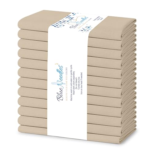 Blue Needles Solid Cloth Napkins 100% Cotton Set of 12-18 x 18 Inches - color: Beige, size: 18" x 18" (Set of 12)