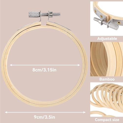 Small Embroidery Hoop, 12PCS 3.5in Wooden Embroidery Hoops Circle Cross Stitch Hoop Ring Small Round Embroidery Frames for Display, Art Craft Sewing, Home Ornaments