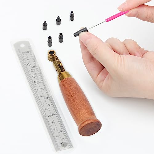 Japanese Screw Punch, Boyistar Wood Handle Belt Hole Puncher - color: Brown