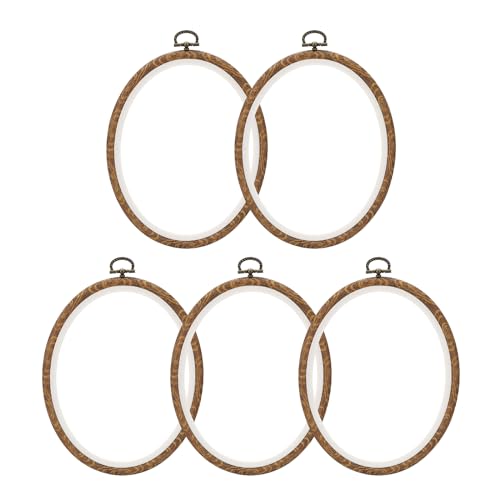 PATIKIL 7x5.9inch Embroidery Hoops, 5Pieces Imitated Wood Oval Frame Cross Stitch Hoop Ring for Embroidery Art Craft Sewing Ornaments Hanging Decoration - size: 7x5.9inch