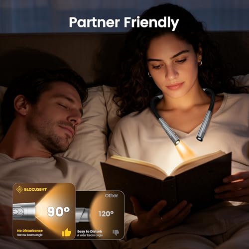 Glocusent Upgraded Neck Light,100Hrs Slimmer Reading Light for Books in Bed - color: Gray