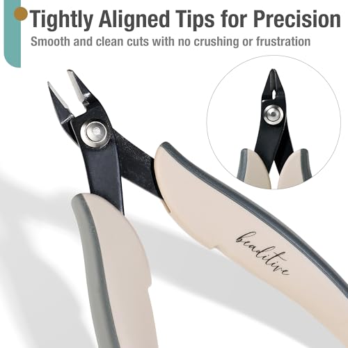 Beaditive Micro Wire Cutter – Natural Cream Flush Cutter for Beading, Jewelry Making & Crafting – Precision 5” High Carbon Steel with Ergonomic TPR Grip