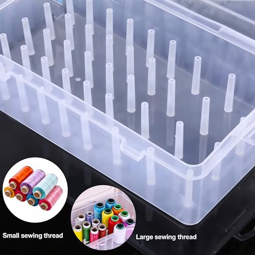 Threads Organizer Box | 42 Slots Thread Holders for Spools of Thread with Lid | Clear Spool Holder & Sewing Organizer | Plastic Organiser Box for Embroidery (not for Large Spools)