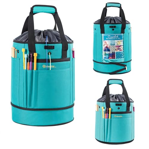 MYBAGZING Expandable Crochet Organizer - Yarn & Crochet Tote with Drawstring Closure - Ideal Gift - color: Teal-Ⅰ, size: Large-Drawstring Closure