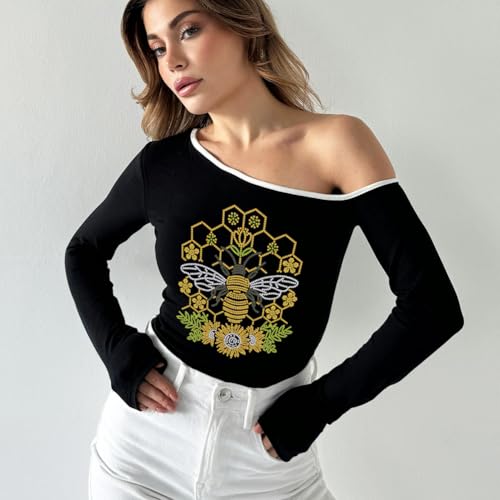 1 Pc Bee Pattern Rhinestone Iron on Hotfix Transfer Decal, Bling DIY Patch Clothing Repair Applique T-Shirt Vest Shoes Hat Jacket Decor Clothing DIY Accessories - style: Bee