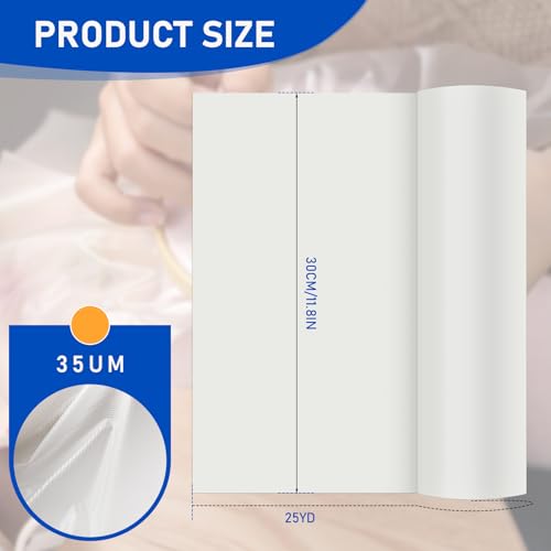 Water Soluble Stabilizer for Embroidery, Wash Away Stabilizer 12" * 25 Yd 35 Um, Clear Backing & Topping Film for Embroidery Machines Hand Sewing