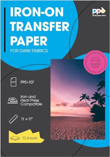 PPD 10 Sheets 11x17" Iron-on Heat Transfer Paper Dark Fabrics Inkjet - size: 11 x 17, style: Dark (10 Sheets)