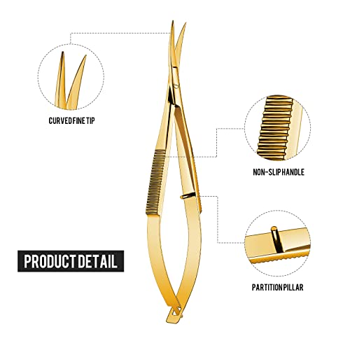Lasnten 3 Pack Curved Stainless Steel Spring Squeeze Embroidery Scissors Eyebow Grooming Trimming Scissors Thread Snips Clippers Also for Applique, Fabric, Knitting, Sewing, Arts & Craft(Gold) - color: Gold