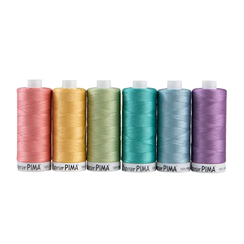 Superior Threads PIMA 50 wt Cotton Sewing Thread Set 1200 Yard Spool 6-Pack (Pastels) - color: Pastels