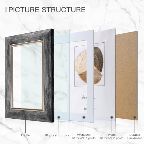 XUANLUO 5x7 Picture Frames Set of 4,Rustic Retro Photo Frame(Grey) - color: Grey-4pcs, size: 5 x 7 inch