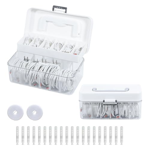 2 Pack Cable Storage Box for Desk Drawer, Plastic