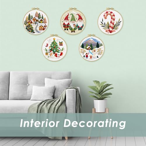 ERKOON Embroidery Kit for Beginners, 5 Sets Christmas Cross Stitch Set for Adults Include Embroidery Cloth Hoops Threads for Craft Lover Hand Stitch with Skill Techniques (Christmas#2) - color: Christmas#2