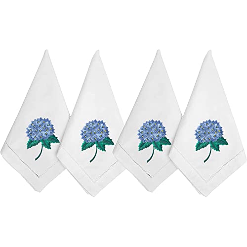 HCRAFT Embroidered Table Napkin, Flower Hydrangea Cloth Napkins Set 4 18x18 - color: Hydrangea