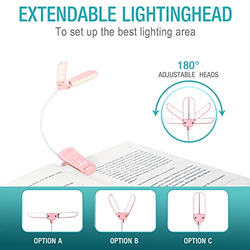 Vekkia 14 LED Rechargeable Book Light for Reading at Night - color: Pink