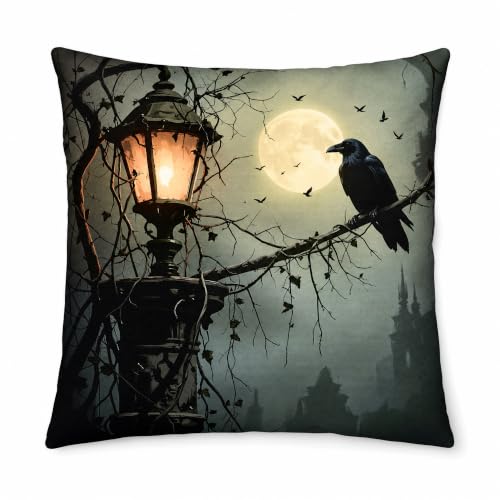 Moonlit Castle Raven Linen Pillow Cover 18x18 Gothic Dark Romance - color: Pa10055, size: 18" x 18" (Pack of 1)