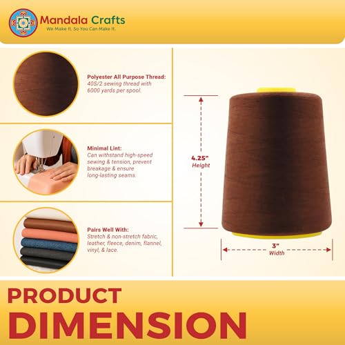 Mandala Crafts 40S/2 Brown Polyester 4 Pack of Serger Threads Cones - color: Brown, size: Pack of 4 40S/2 24000 YDs