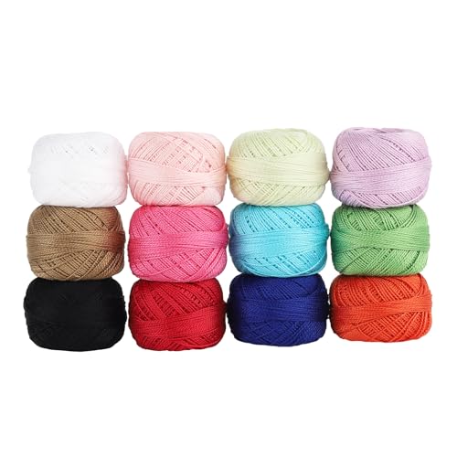 Rhapsody Pearl Cotton Thread Size 8 Crochet Thread Perle 12 Balls Set Hand Knitting, Embroidery, Sashiko, Cross-Stitch, Sewing, Needlepoint, DIY, Quilting (Set Party Punch) - color: SET Party Punch