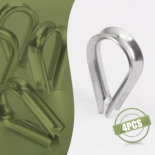 M3 Wire Rope Thimble, 304 Stainless Steel Thimble for 3/32-1/8 Inch Diameter Wire Rope, 4 Pieces - size: M3