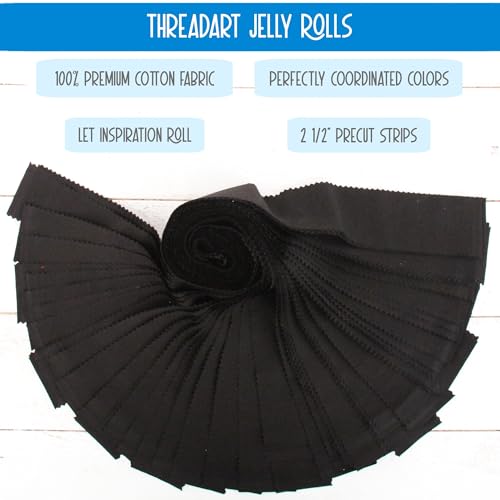 Threadart Black Jelly Roll - 40 Precut 2.5" Cotton Strips - color: Black