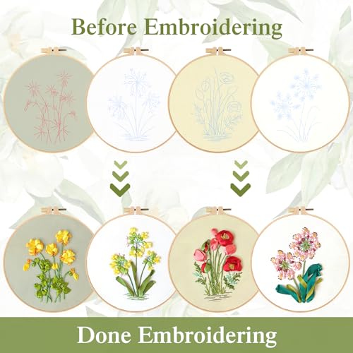 4 Sets Ribbon Flower Embroidery Kit for Beginners, Adults Cross Stitch Kits - color: Ribbon Flower