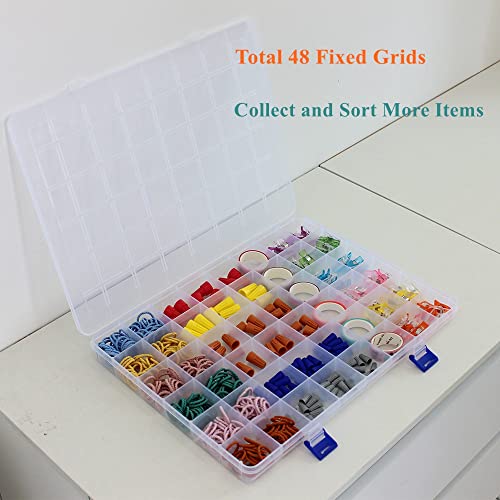 2 Pack Fixed 48 Grids Clear Plastic Divider Storage Box, Transparent Organizer Container Case for Bead, Button, Jewelry, Diamond, Craft, Small Parts, Sewing Kit，DIY Accessories