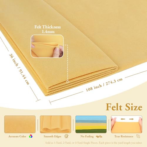 Butter Yellow Felt Fabric Sheet 108" X 36", 1.4mm Thick Large Soft Durable Flexible Craft Felt by The Yard, Nonwoven Fabric for DIY Sewing, Arts and Crafts, Decoration Projects - color: Butter Yellow, size: 3 yard pre cut