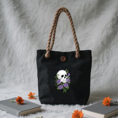 ORIGACH 4 Sheets Gothic Style Water Soluble Embroidery Patterns Stabilizers - Pre-Printed Skull & Flower Designs - Stick & Stitch Embroidery Paper for Hand Sewing Lovers - color: Skull & Flower