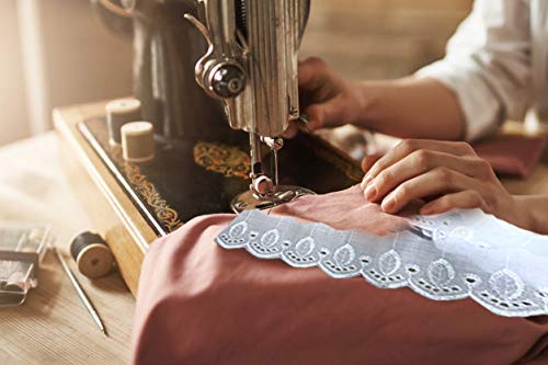 AMORNPHAN 15 Yards 2 Inch Wide White Cotton Eyelet Lace Trim Ribbon Floral Embroidered Fabric Sewing Craft Dress Tablecloth Blankets Pillow DIY Decorations