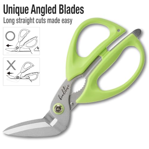 Beaditive Heavy Duty Multipurpose Angled Craft Scissors 7" - Japanese Stainless Steel, Serrated Blade - Craft Shears for Cardboard, Plastic, Leather, Fabrics, and Packaging