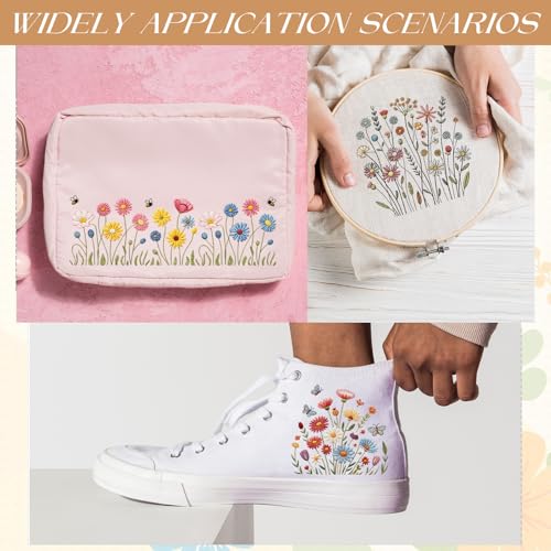 Floral Water Soluble Embroidery Patterns, 5 Sheets Stick and Stitch Embroidery Papers Wash Away, Transfer Paper with Pre-Printed Flower Leaves Designs Customized Gifts for Hand Sewing Lovers Beginners - size: Flower A