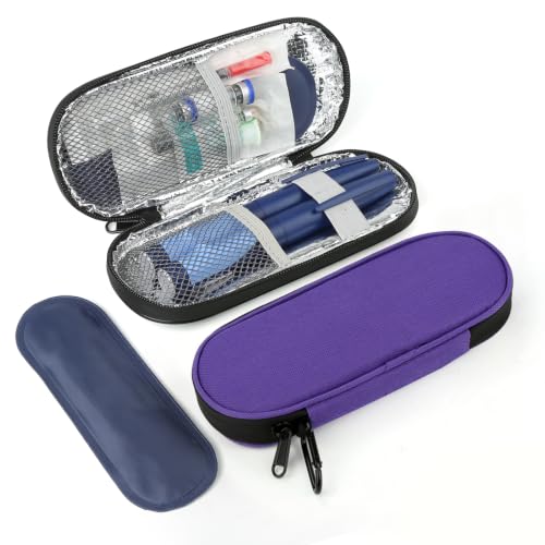Insulin Pen Cooler Travel Case with 2 Reusable TSA Approved Ice Packs, Diabetic Medication Insulated Cooler Bag for Insulin Pens and Other Diabetic Supplies Storage Dark Purple - color: Dark Purple