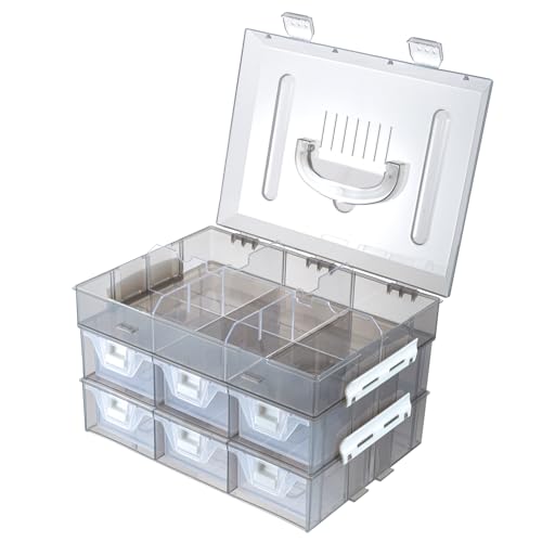 MyGift Smoke Gray Craft Storage Organizer Case, 24 Compartments & 6 Drawers - color: Grey
