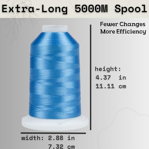 Simthread 5500Yds/5000M 40WT Polyester Embroidery Thread Sky Blue 019 - color: Sky Blue-019