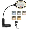 Magnifying Lamp with Clamp & Stand, 15X/8X, 5-Color & 10 Lightness Level - color: Dark Black