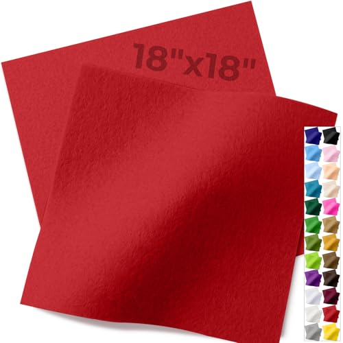 IONTACH 18" X 18" Soft Felt Sheets 1.6mm Thick (2 Packs, Red) - color: Red