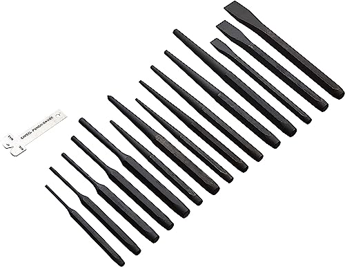 Amazon Basics 16-Piece Chrome Vanadium Steel Punch and Chisel Set with Storage Pouch, Cold Chisel, Pin Punch, Center Punch - size: Small, Medium, Large
