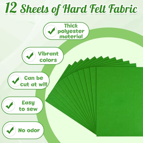 NEBURORA 12 Pcs 2mm Thick Stiff Felt Sheets for Crafts Sewing(Grass Green) - color: Grass Green
