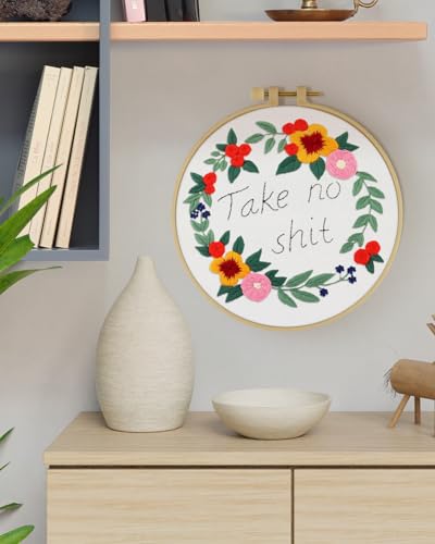ERKOON Embroidery Kit for Beginners, Flower Cross Stitch Set for Include Embroidery Cloth Hoops Threads for Craft Lover Hand Stitch with Embroidery Skill Techniques (Happiness Wreath) - color: Happiness Wreath
