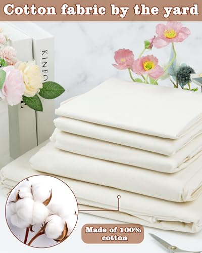 FIVEIZERO 100% Cotton Muslin Fabric by The Yard,59in x 1yd Cream Bleached Cotton Muslin Cloths–Medium Weight Beige Calico Fabric for Sewing,Quilting,Embroidery,Crafts & Apparel Projects - color: Cream, size: 1 yard pre cut