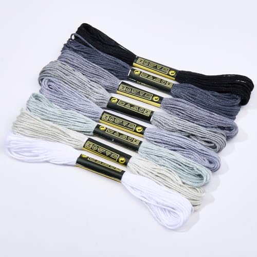 8 Skeins Embroidery Thread Friendship Bracelets String Cross Stitch Threads Cotton Floss Yarn 6 Ply 65yard 1.2mm for DIY Jewelry Making Sewing Needlework Knitting Stitching Craft Supply Gray - color: Gray