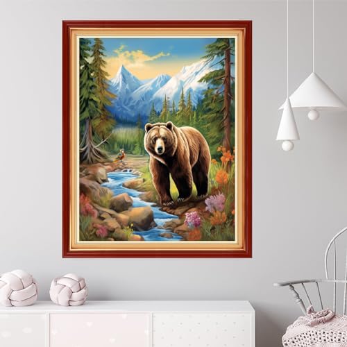 Dooxvey Cross Stitch Kit for Adults Beginners - Stamped Needlepoint Embroidery Pattern, Forest Bear 16x20 Inch, 11CT, Artpattern36 - color: Artpattern36
