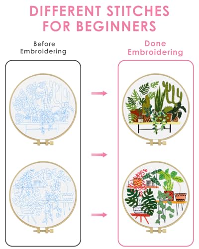 TINDTOP Embroidery Kit for Adult, Embroidery Kit for Beginners - color: Cactus
