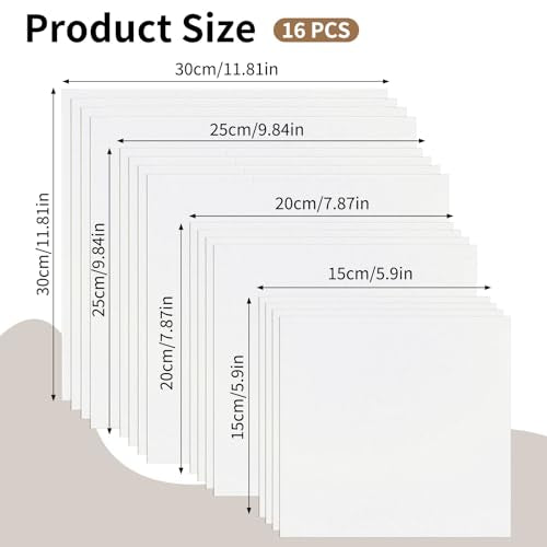 16 PCS Embroidery Fabric Cloth Pre-Cut Hand Embroidery Fabric 4 Sizes 5.9 to 11.8inch White Cotton Fabrics Cloth Squares for Embroiderys Garment Craft