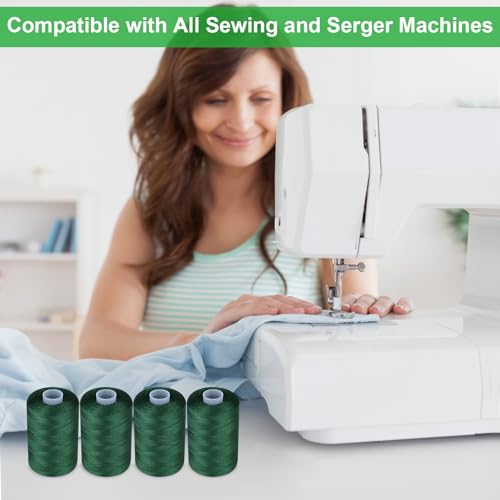 Simthread All Purpose Sewing Thread, 4 Spools Each 1000 Yards of Polyester Threads for Sewing Machine, Sewing Machine Supplies for Beginners, Hand Stitching, Quilting, Serger (Dark Green) - color: Dark Green