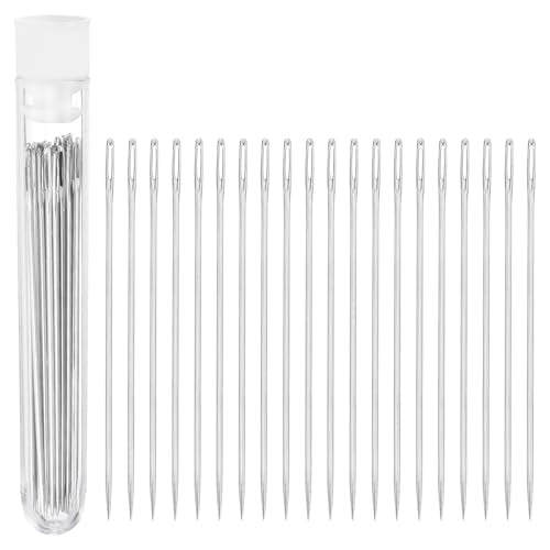 uxcell 25Pcs Large Eye Needles 2.36" Handmade Yarn Knitting Needles Silver